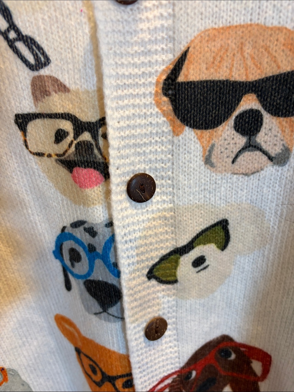 White Dog puppy lover show glasses print Button Cardigan Sweater-plus size - Picture 4 of 6